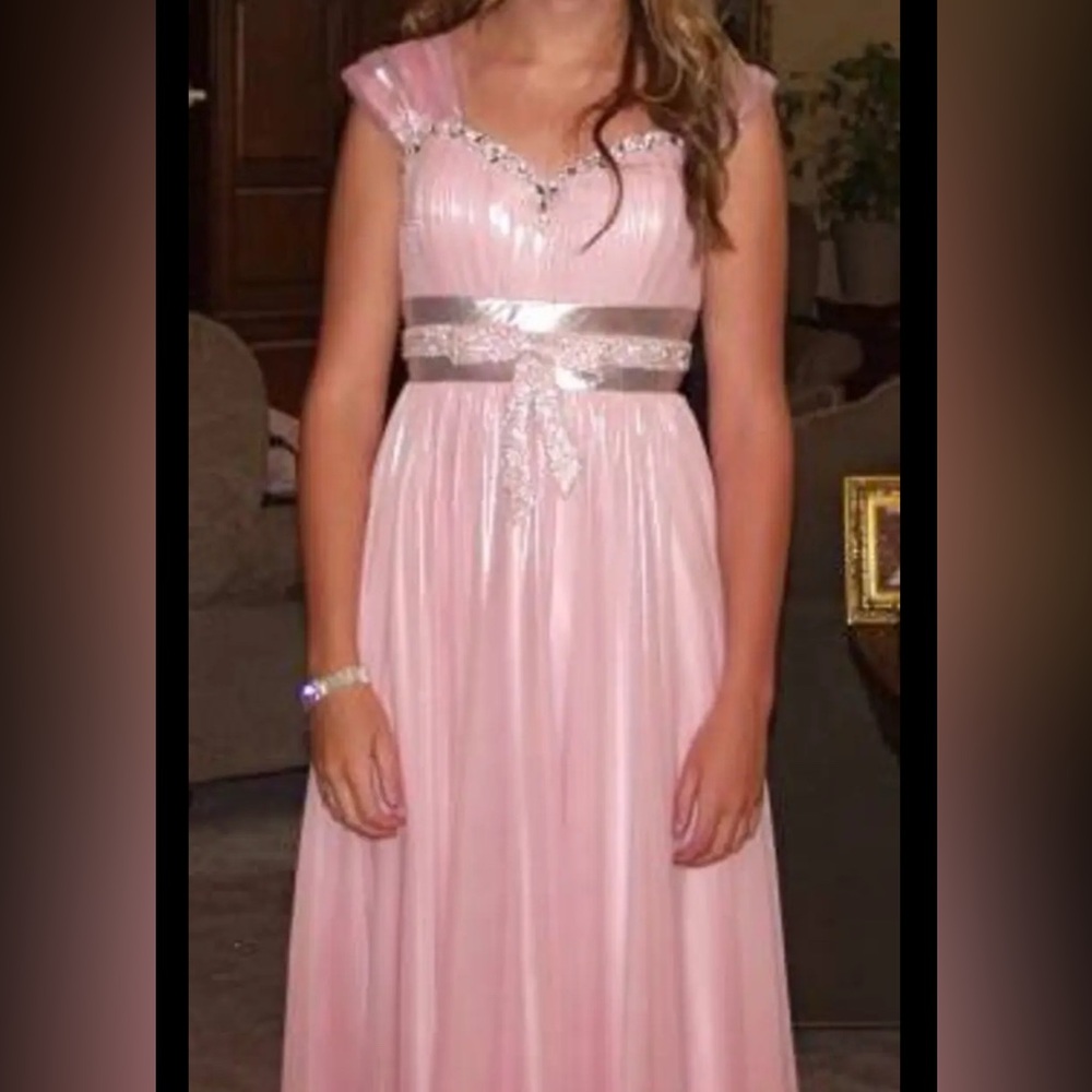 Elegant Pink Evening Gown with Silver Accents